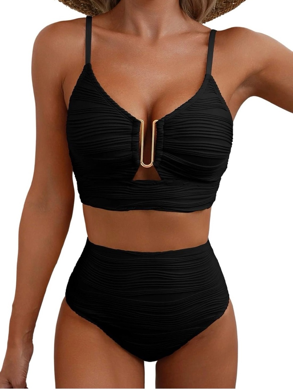 Herseas Black High Rise Tummy Control Push Up Bikini Swimsuit L